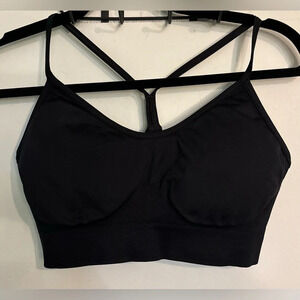 Gymshark Womens Padded Size 6 (3 lines) Light support Racerback Sport Bra Black